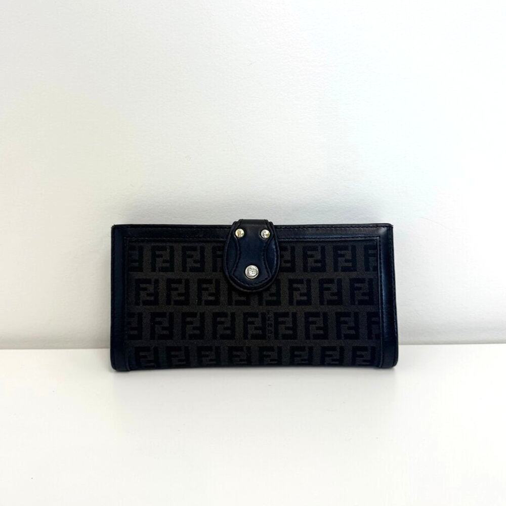 FENDI Zucchino Continental Wallet Dark Brown FF Monogram Black Leather Bifold